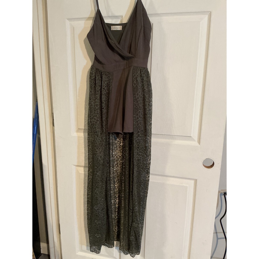 Altar'd State Lace Overlay Maxi Romper Olive Green Surplice Size S